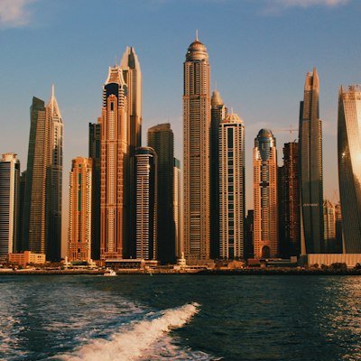 Dubai Marina towers by the water
